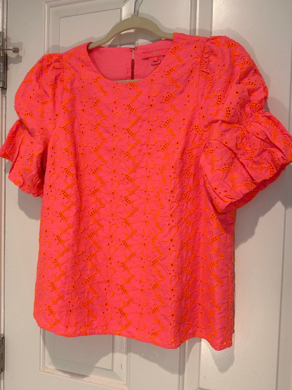 Lilly Pulitzer Lailah Blouse with embroidery and eyelets - Pink & Orange, Size L